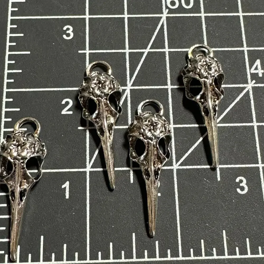 Set of 4 Silver Tone Raven Skull Charms Gothic Jewelry Making Pendants Steampunk